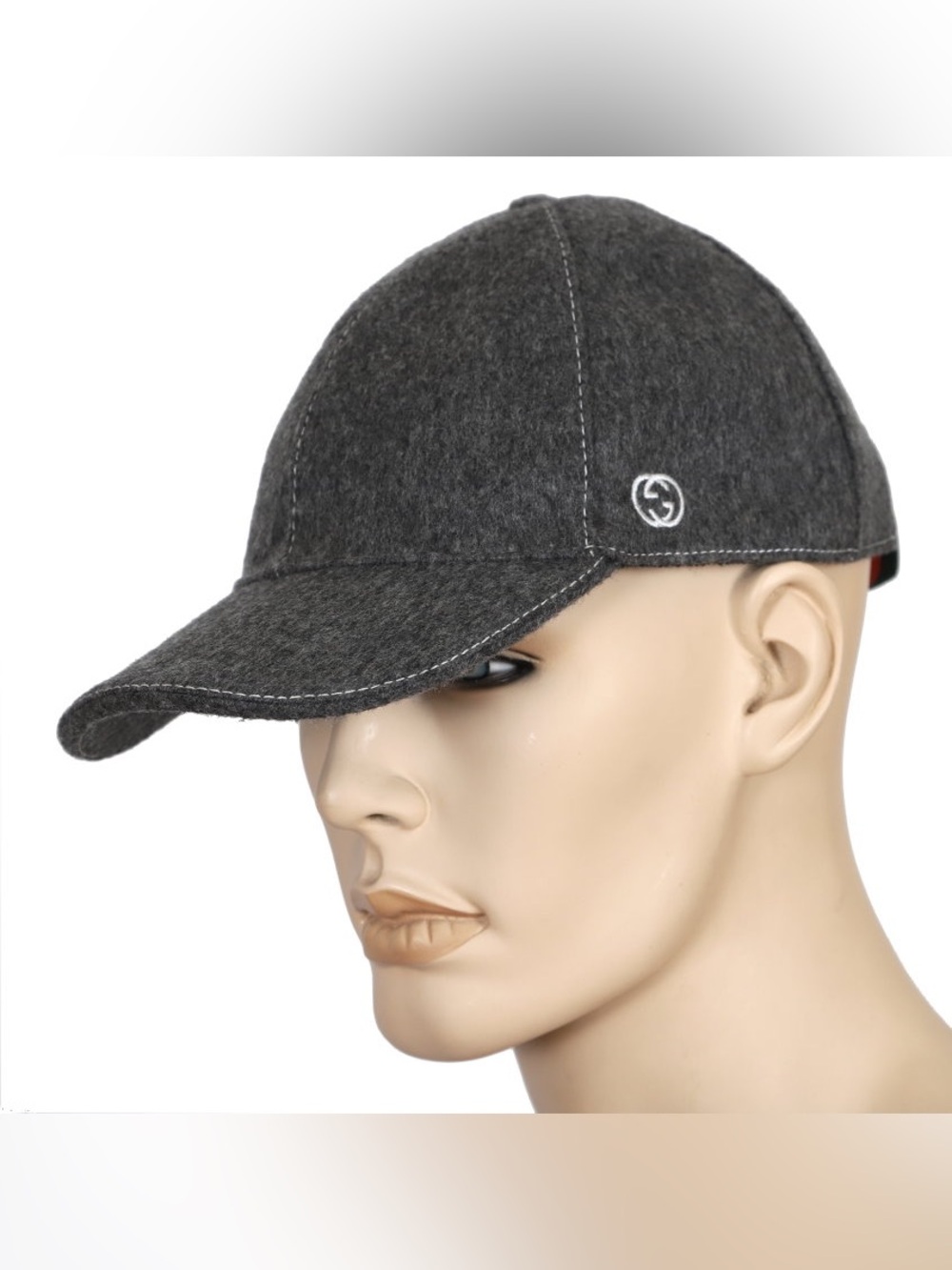 Gucci Dark Grey Wool Baseball Cap with Embroidered Interlocking GG embroidey L